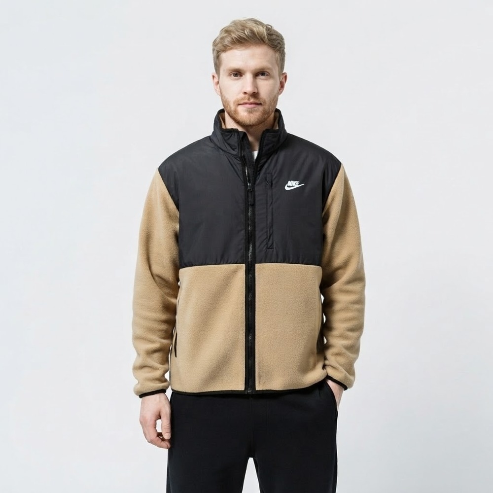 Nike Sportswear Club Winterized Jacket Mens XXL Tan Black NWT Full Zip Fleece